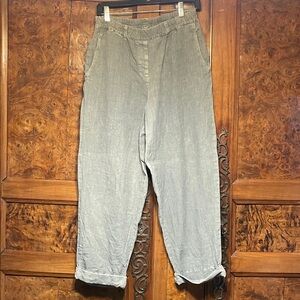 Grizas 100% linen gray pull on pants lagenlook